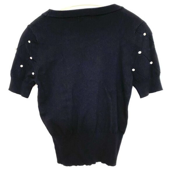 💎 Black Moocci Paris Swarovski-Embellished Short Sleeve All-Season Knit Top M/L - Picture 2 of 6